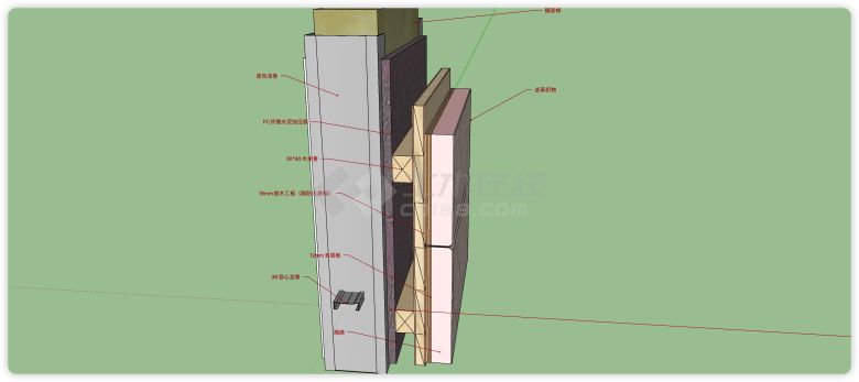 隔音棉木方结构室内装修节点su模型-图二