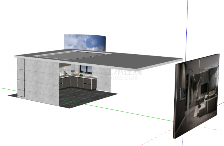 带有背景墙的现代厨房su模型-图一