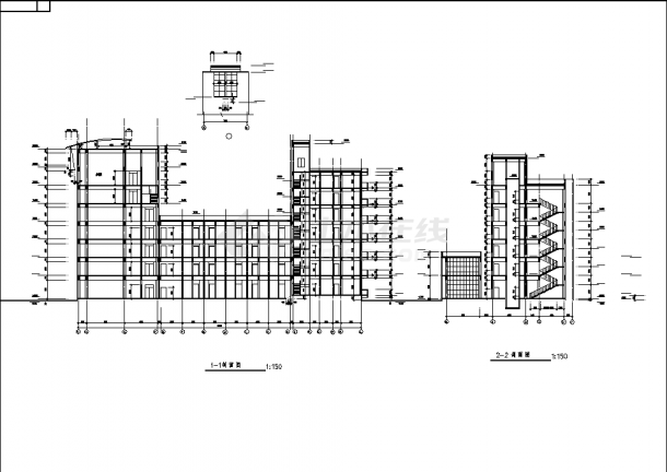 办公楼设计_11582平方米七层办公楼建筑设计施工cad图纸-图二