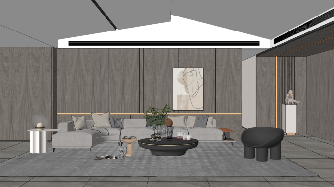现代家装客厅灰色沙发su模型_图1