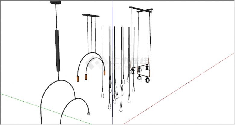 现代极简风线型长条吊灯灯具su模型-图二