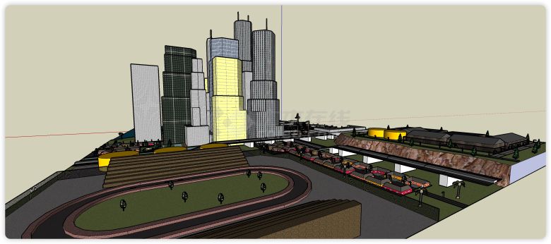 机场运动场城市规划商业综合体建筑SU模型-图二