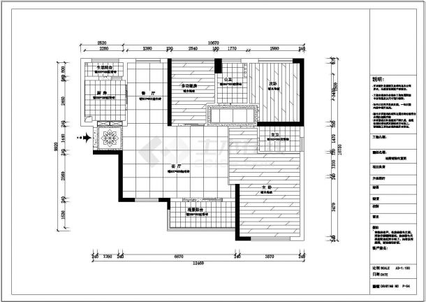 现代（三房）住宅装饰设计施工图（含效果图）-图一