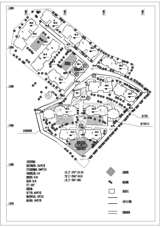 某多层住宅小区（规划用地面积17913平方米）规划设计cad总平面施工图（含经济指标）-图一