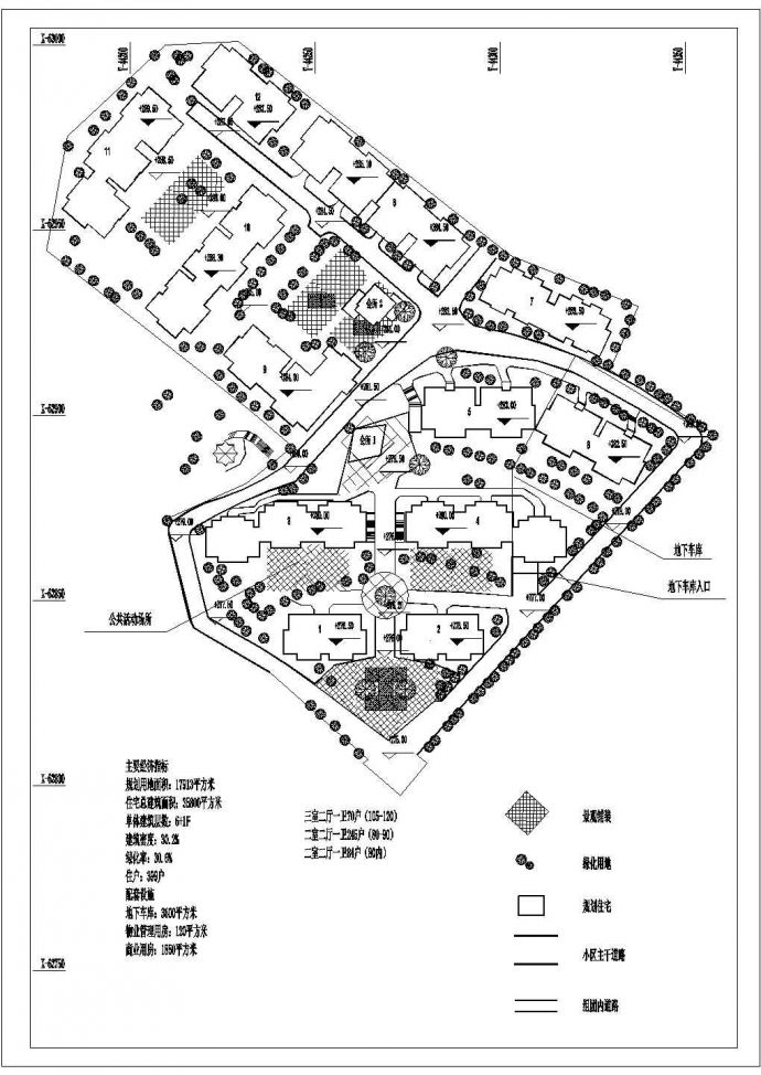 某多层住宅小区（规划用地面积17913平方米）规划设计cad总平面施工图（含经济指标）_图1