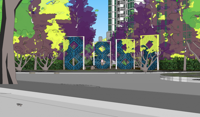 园林广场公园蓝色菱形组合景观su模型-图二