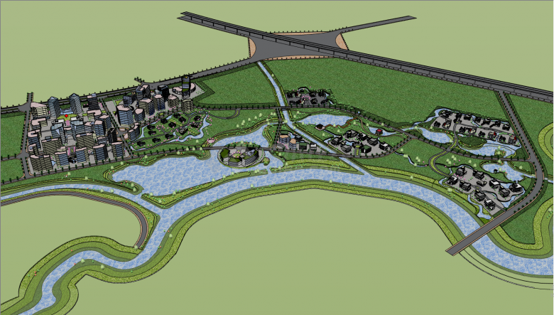 大型现代河流城市设计su模型-图二