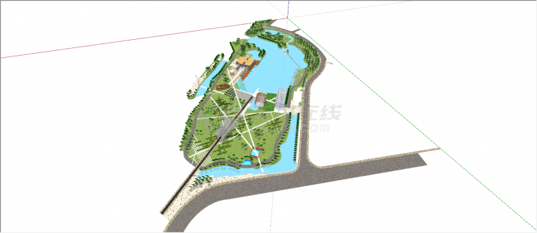 环湖绿阴现代广场公园su模型-图二