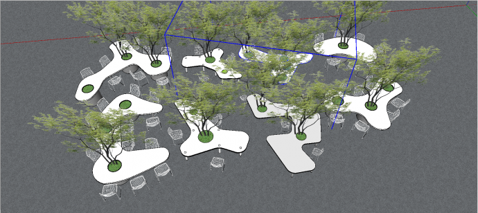 现代多样式白色环树树池休闲桌椅su模型_图1