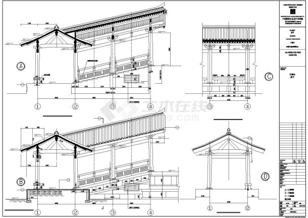 苏州市某园林内部仿古长廊建筑设计CAD图纸-图二