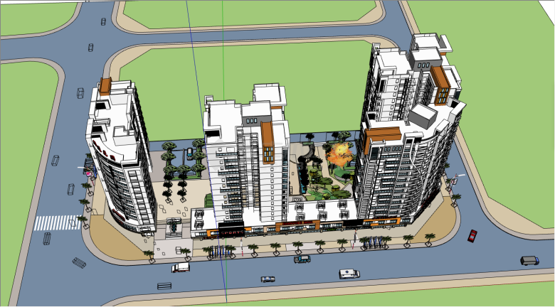 绿化和商业街的现代风格住宅规划设计精模su模型-图一