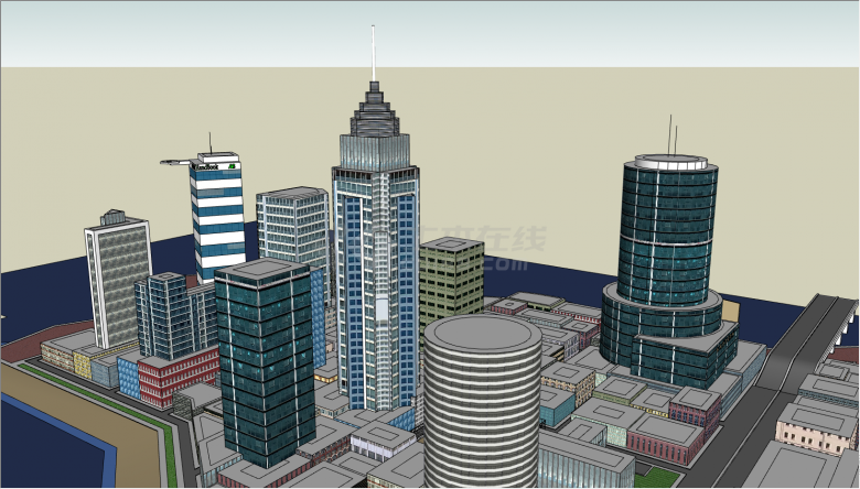 带有多栋高楼大厦的城市设计su模型-图一