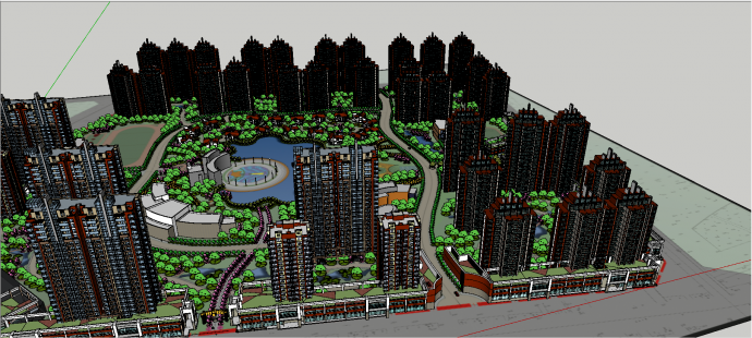 现代阿戴克风格高层住宅小区具体布置设计su模型_图1