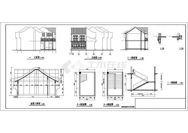 北京某大学内部1100平米2层小型商铺建筑设计CAD图纸-图二