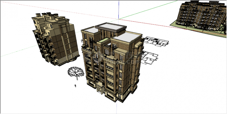 欧式小区多层住宅建筑su模型-图一