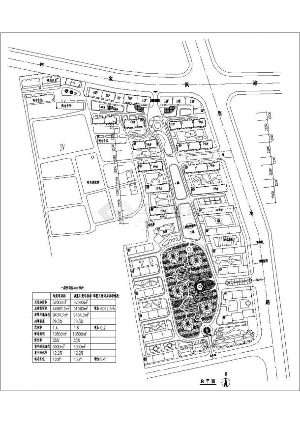 某多层住宅小区（总用地32000平方米）景观规划设计cad总平面施工图（含经济技术指标）-图一