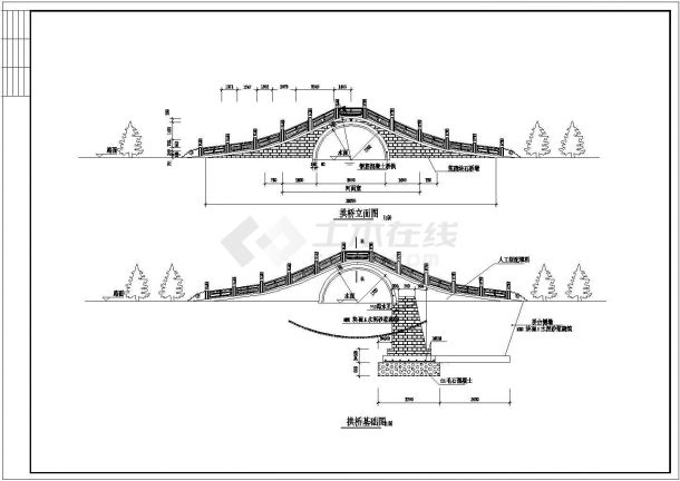 苏州市某著名园林内部古典石桥建筑设计CAD图纸-图二