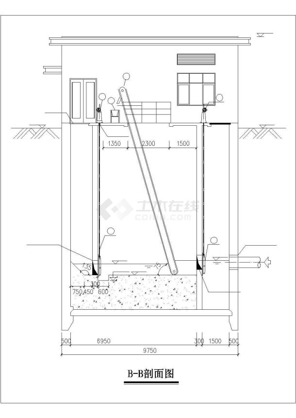 沉井施工污水提升泵房工程cad图纸-图二