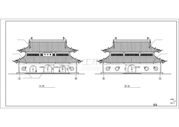 舟山市某寺庙内部天王殿全套建筑设计CAD图纸-图二