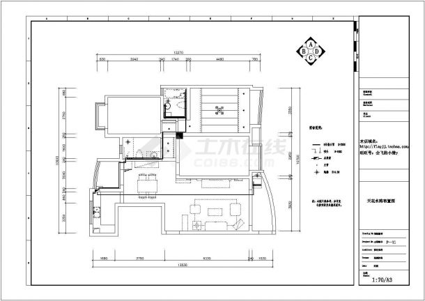长13米 宽11米 现代风格室内家装设计CAD图纸-图一