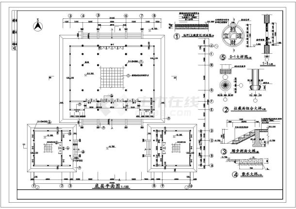 某财神殿全套设计cad施工图-图一