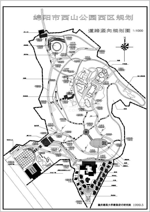 绵阳市西山公园整体全套景观设计CAD图纸-图一