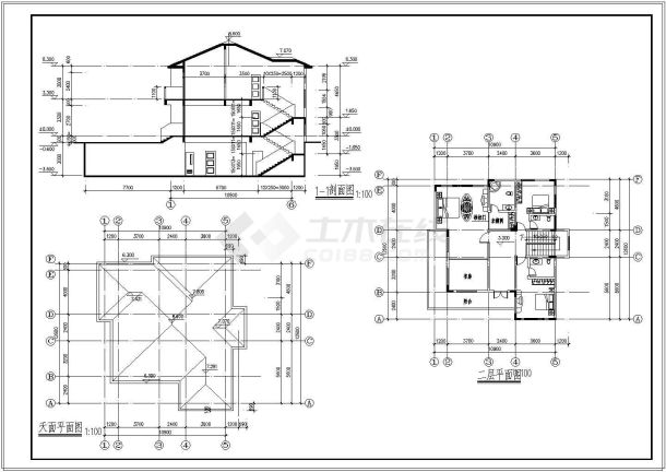 豪华别墅B型建筑设计cad施工图-图二