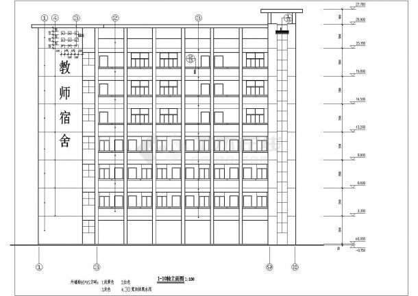 青岛市某实验中学6层砖混结构教师住宅楼建筑设计CAD图纸（含天面层）-图一