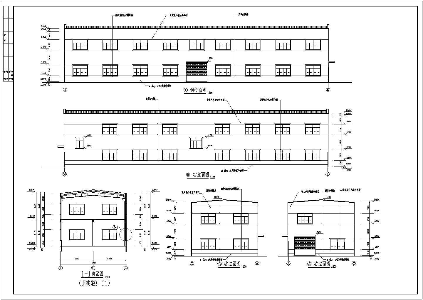 厂房设计_某两层排架结构塑料制品生产车间建筑施工CAD图