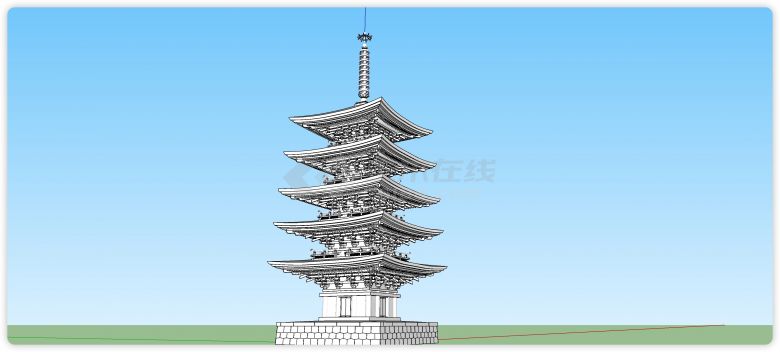藏族五层四角塔中国式古建筑su模型-图一