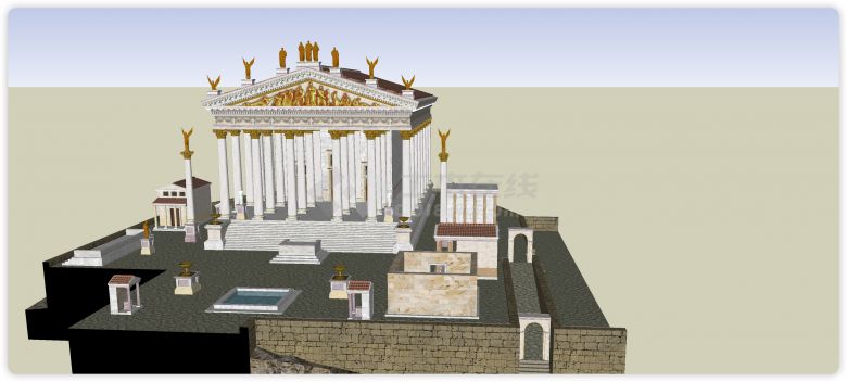 罗马柱装饰白色主体古罗马建筑su模型-图二