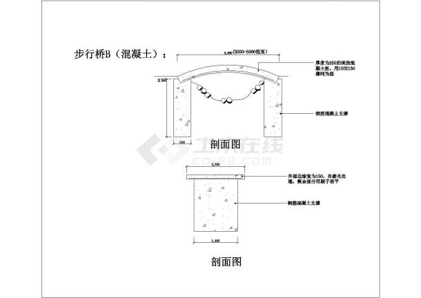 经典中式风格步行桥建筑设计CAD图纸（6种方案）-图二