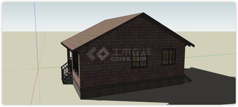 小方砖主体双坡顶老旧房屋su模型-图二