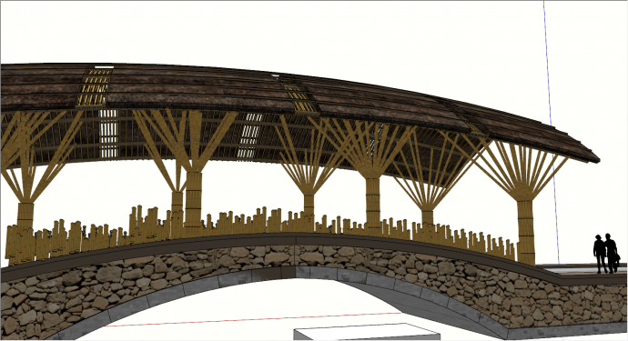石头竹子建的廊桥su模型_图1