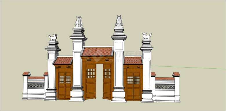 新中式仿古大门建筑su模型-图一