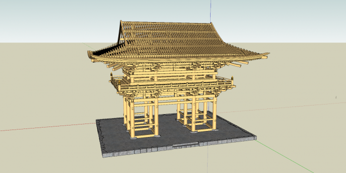 中国式古建筑土黄色su模型_图1