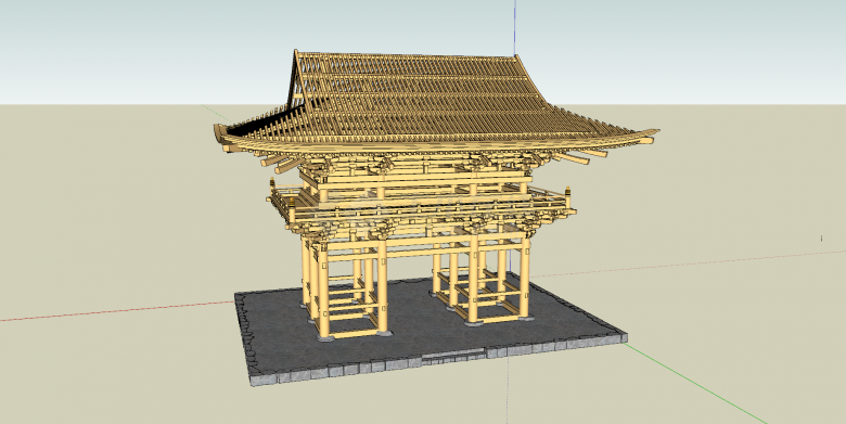中国式古建筑土黄色su模型-图一