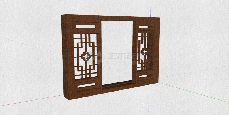 中式花窗矩形棕色外观su模型-图二
