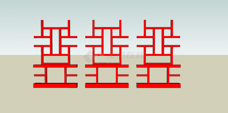 中式元素构件su模型红色镂空-图一