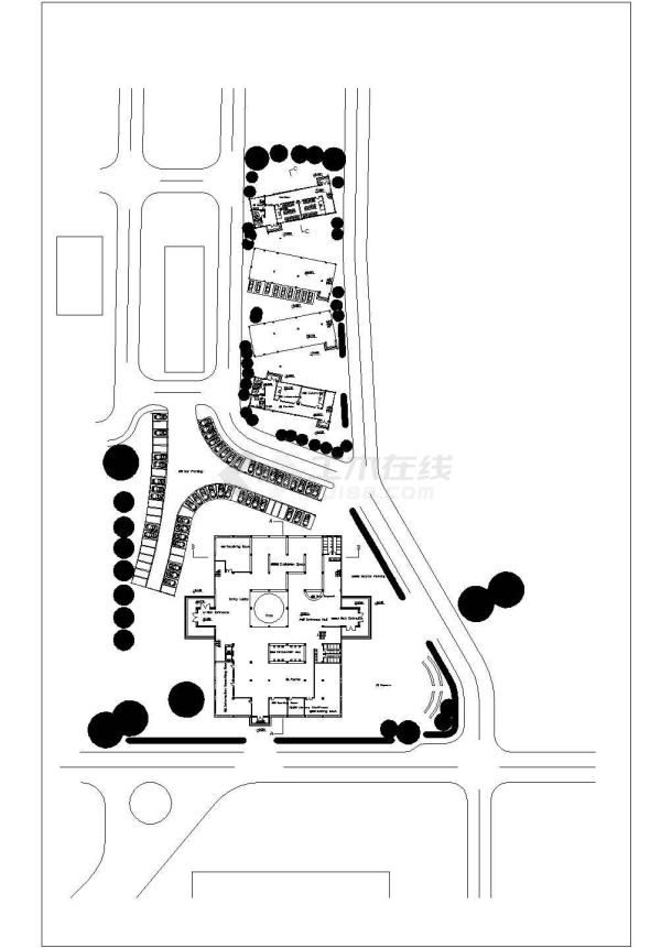 某盒子型图书馆及实验楼建筑施工CAD图纸-图一