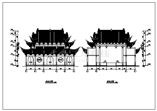 二层古建筑祠堂戏台建施cad图，共十二张-图二