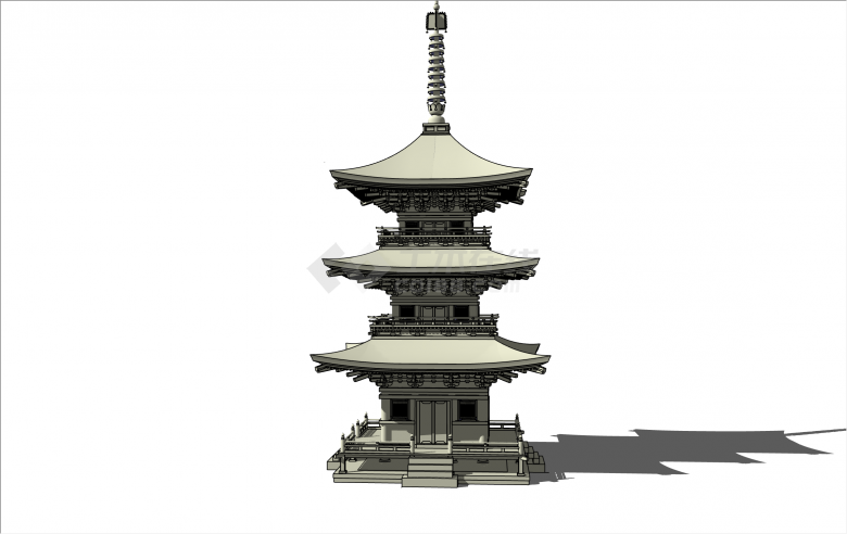 精细三层中式古建塔结构清晰su模型-图一