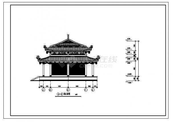 某龙山寺建筑施工cad图(含平立面图，共三张)-图一