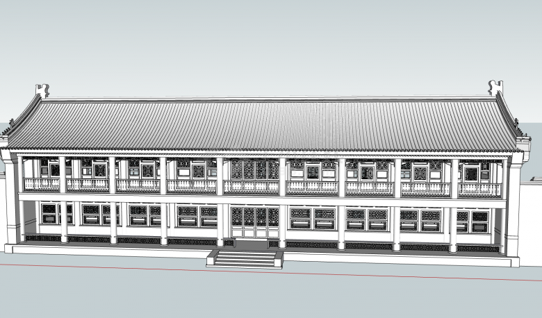 中式古建双层办公楼su模型-图二