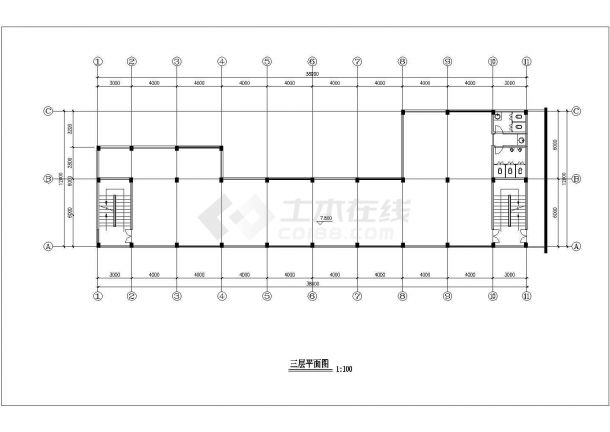 阜新市长渠南路某6层框架结构商业楼平立面设计CAD图纸-图二