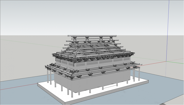 一座白色的中式的殿堂su模型-图一