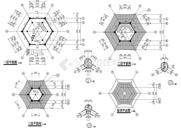 某地古建仿唐紫云阁设计cad施工图-图一