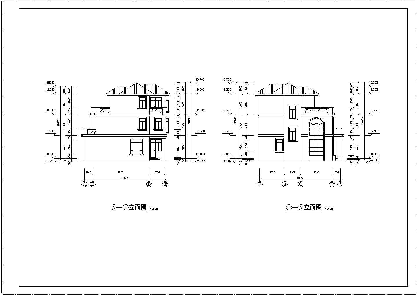 某地全套三层别墅建筑cad设计施工图
