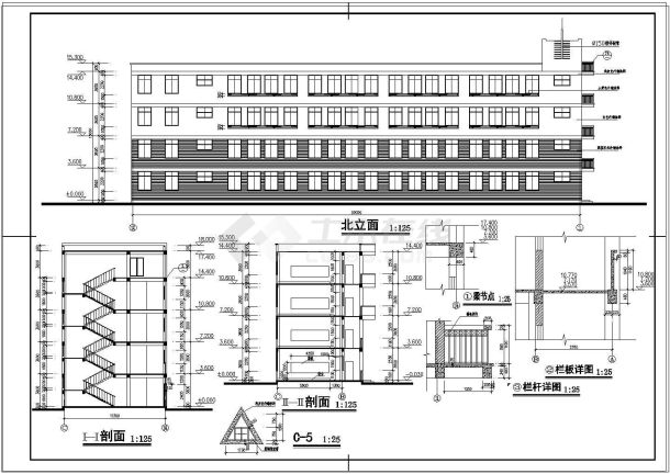 某中心小学四层建筑设计cad施工图-图一