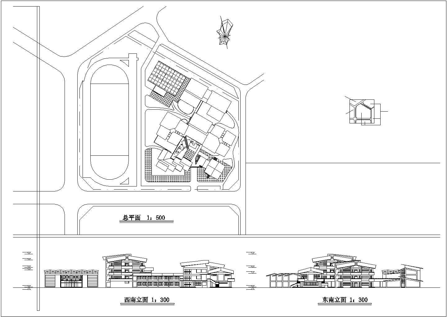 某地四层中学设计cad建筑图